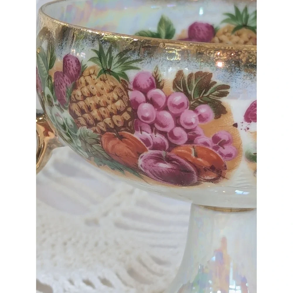 Vintage Royal Sealy China Floral Lusterware Broth Dish Gold Trim 1950s